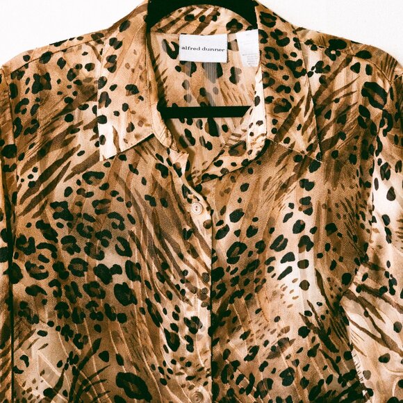 Vintage 90s/Y2K Alfred Dunner Animal Print Blouse – Textured Glossy Mixed Prints - Picture 2 of 5